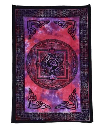 Prikrývka cez posteľ s tibetskou mandalou, farebná batika, 140x200cm