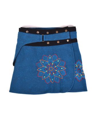Krátka fleecová sukňa zapínaná na patentky, Mandala design, petrolejovo modrá