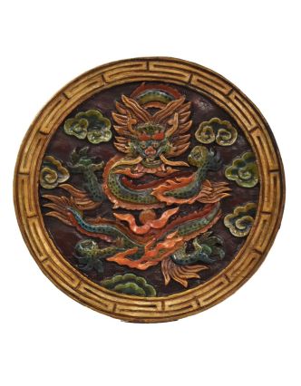 Drevený panel, tibetský drak, ručne maľované, 29x29x2cm