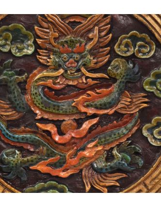 Drevený panel, tibetský drak, ručne maľované, 29x29x2cm