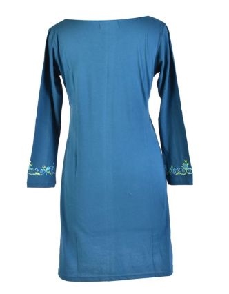 Krátke šaty s dlhým rukávom, modré, výšivka