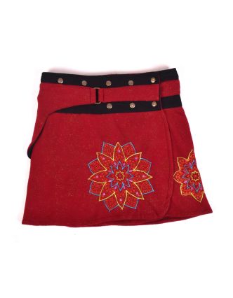 Krátka fleecová sukňa zapínaná na patentky, Mandala dizajn, vínová, kapsička
