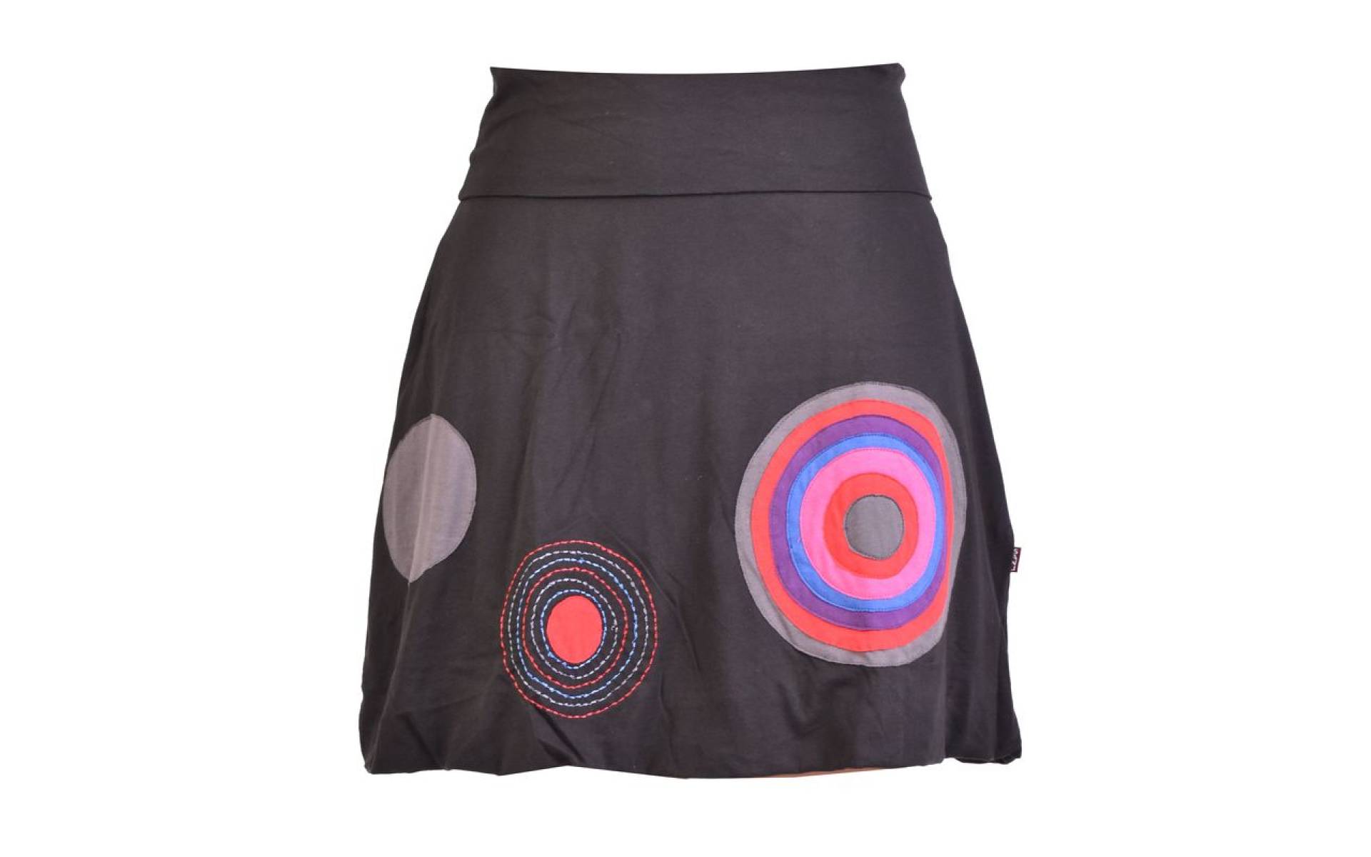 Krátka balónová sukňa, čierna kruhová aplikácia, elastický pás
