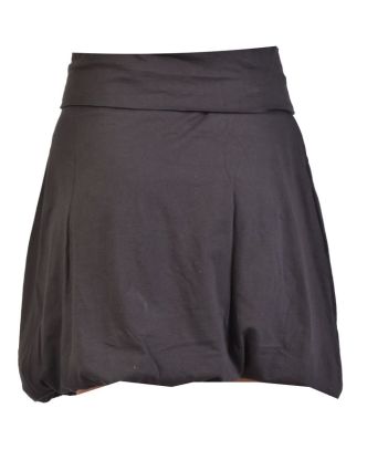 Krátka balónová sukňa, čierna kruhová aplikácia, elastický pás