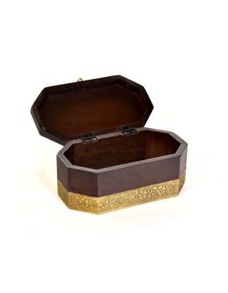 Drevená ozdobná krabička (šperkovnice), mosadzné kovania, 21x12x10cm