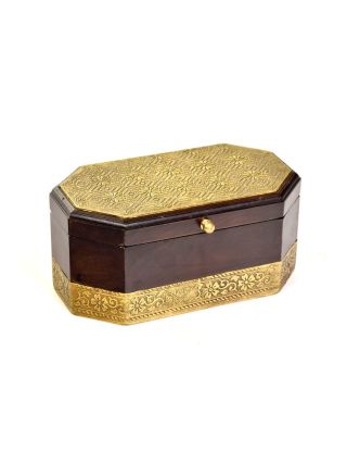 Drevená ozdobná krabička (šperkovnice), mosadzné kovania, 21x12x10cm