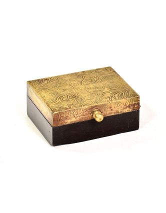 Drevená ozdobná krabička (šperkovnica), mosadzné kovanie, 11x8x4cm