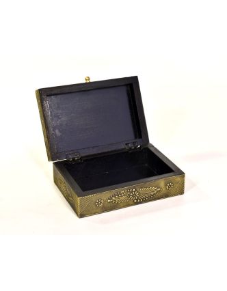 Drevená ozdobná krabička (šperkovnice), mosadzné kovania, 20x14x7cm