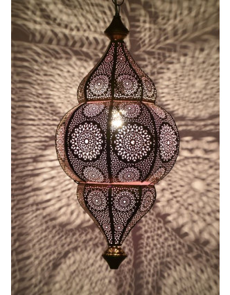 Lampa v orientálnom štýle s jemným vzorom, zlatá, vnútri fialová, 25x25x50cm