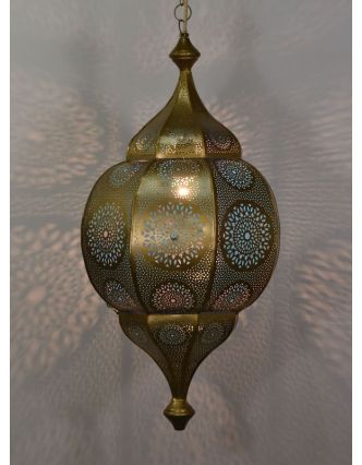 Orientálna lampa s jemným vzorom, zlatá, vnútri modrá, 30x30x65cm