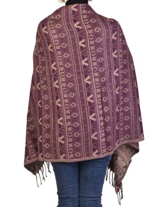 Veľký zimný šál s drobným geometrickým vzorom, fialový, 205x90cm