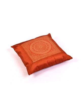 Tehlovo-oranžová saténová obliečka na vankúš s výšivkou mandala, zips, 40x40cm