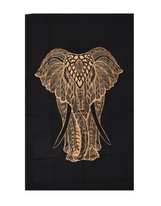 Prikrývka s tlačou, Slon, čierno-zlatý, 130x200 cm