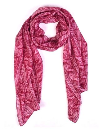 Hodvábny šál, pletený potlač, tmavo ružový, 180x50cm