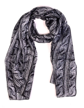 Hodvábny šál, pletený potlač, čierno-šedivý, 180x50cm