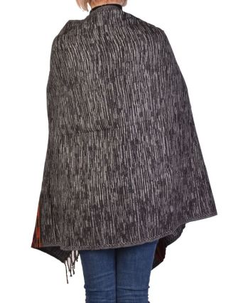 Veľký zimný šál s geometrickým vzorom, čierno-šedá, 205x90cm