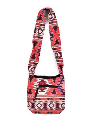 Taška cez rameno, farebné, malé, Aztec dizajn, zips 27x28 cm