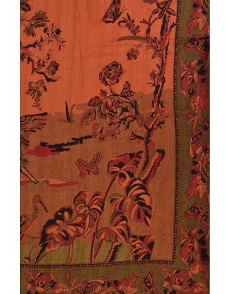 Prikrývka na posteľ, s motívom stromu, vtáky a motýle, strapce, čierno-vínový, 210x26