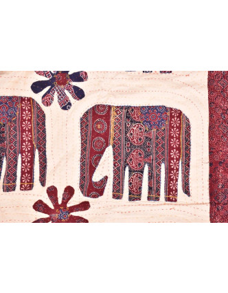 Patchworkový prehoz na posteľ, prešívaný so slonmi, 220x270cm
