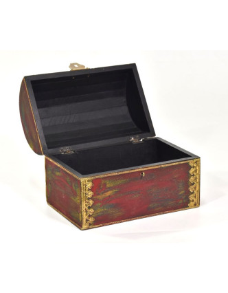 Drevená krabička s mosadzným kovaním, červená, 25x16x18cm