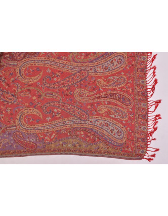 Veľká šál s motívom paisley, so strapcami, červená, 68x180cm