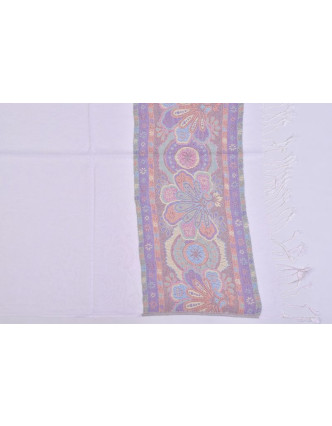 Veľká šál s motívom paisley, so strapcami, biela, 68x180cm