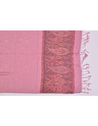 Veľká šál s motívom paisley, so strapcami, svetlo ružová, 68x180cm