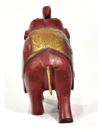 Slon, drevený, ručne maľovaný, zdobený mosadzou, 25x13x25cm