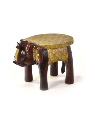 Stolička v tvare slona zdobená mosadzným kovaním, 27x20x17cm
