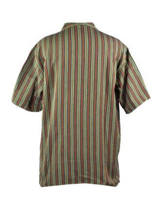 Pruhovaná pánska košeľa-kurta s krátkym rukávom a vreckom, khaki