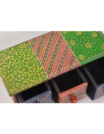 Drevená skrinka s 3 šuplíky, ručne maľovaná, zelená, 28x11x13cm