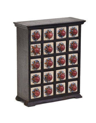 Drevená skrinka s 20 keramickými šuplíčky, 29x13x35cm