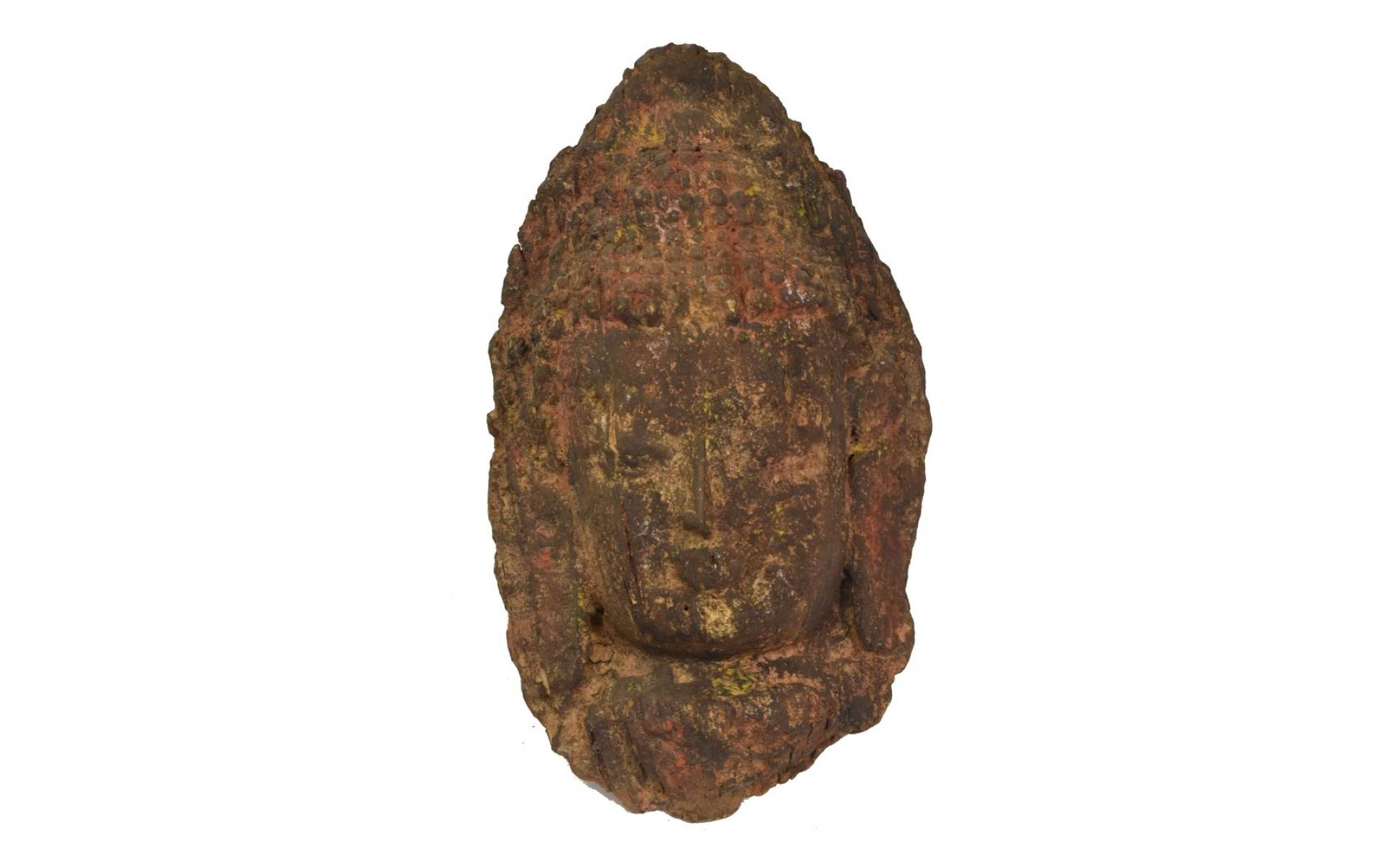 Unikátna maska hlava Budhu, keramika v úprave dreva, 36cm