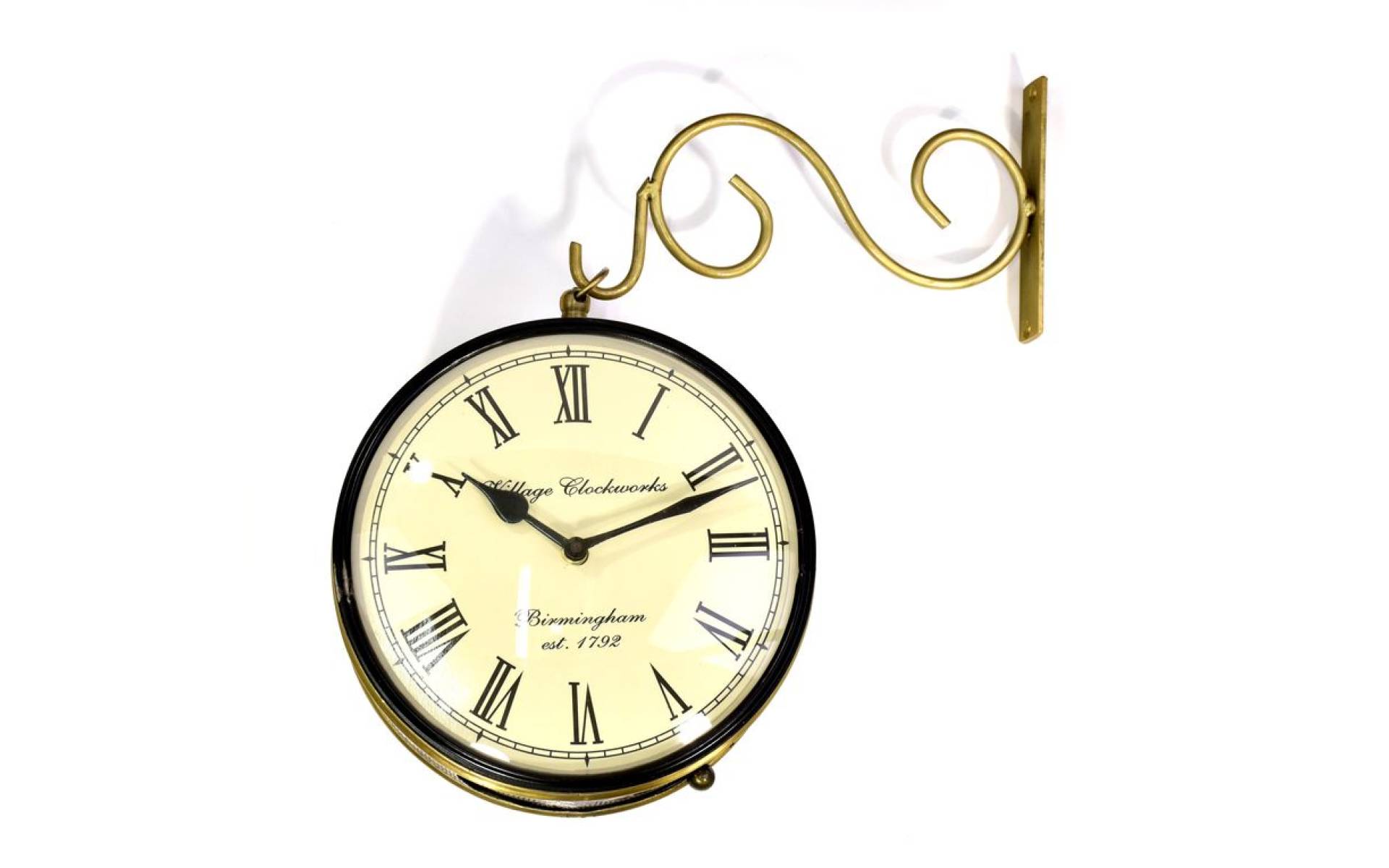 Obojstranné závesné hodiny, zlatá, kvetinový motív, zdobený mosadzný plech, 22cm