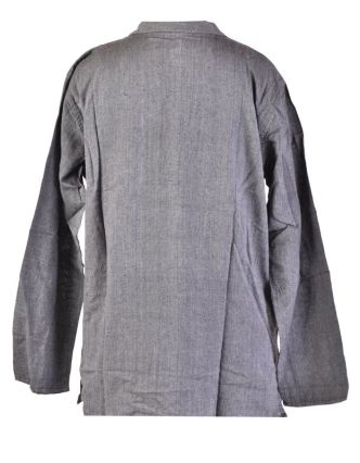 Tmavosivá pánska košeľa-kurta s dlhým rukávom a vreckom