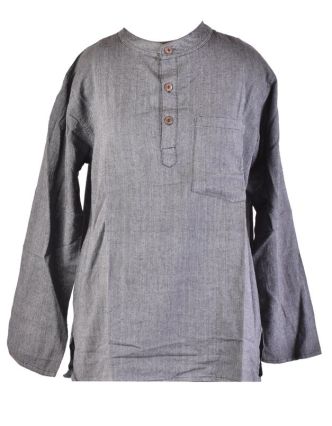 Tmavosivá pánska košeľa-kurta s dlhým rukávom a vreckom