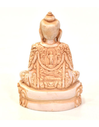 Budha, sediaci, biely, bohato zdobené rúcho, živice, 13cm