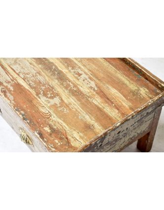 Starý Kupecký stolík z teakového dreva, krémová patina 100x43x35cm