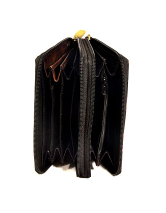 Peňaženka design "Ziz Zak Circles", ručne maľovaná koža, čierna, 15x10cm