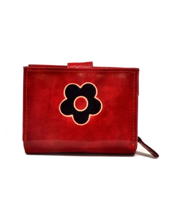 Peňaženka, design "Kytička", ručne maľovaná kože, červená, 12x9cm