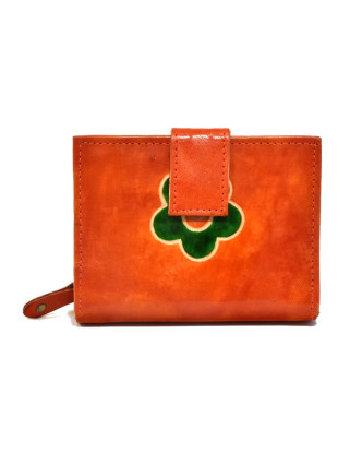Peňaženka, design "Kytička", ručne maľovaná kože, oranžová, 12x9cm