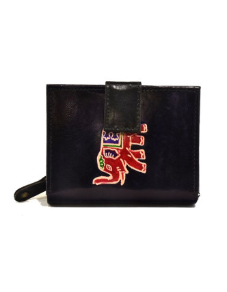 Peňaženka, design "Slon", ručne maľovaná kože, čierna, 12x9cm