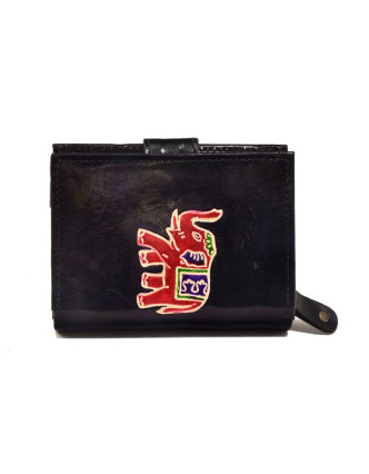 Peňaženka, design "Slon", ručne maľovaná kože, čierna, 12x9cm