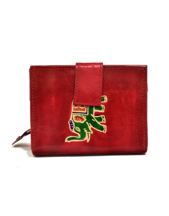 Peňaženka, design "Slon", ručne maľovaná kože, červená, 12x9cm