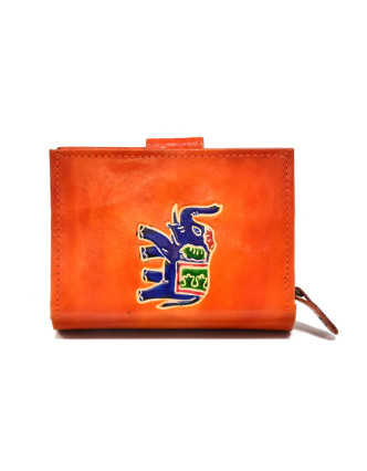 Peňaženka, design "Slon", ručne maľovaná kože, oranžová, 12x9cm