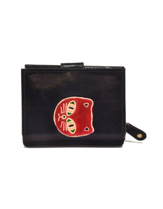 Peňaženka, design "Mačka", ručne maľovaná kože, čierna, 12x9cm