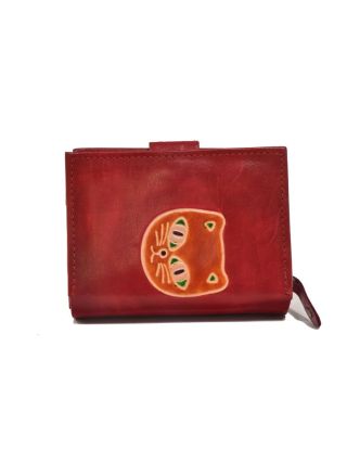 Peňaženka, design "Mačka", ručne maľovaná kože, červená, 12x9cm