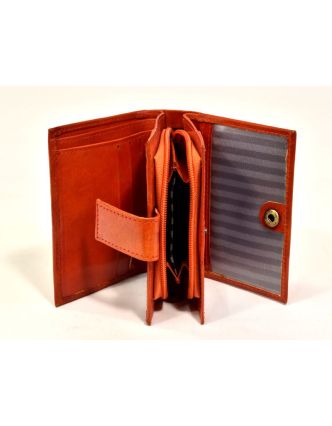 Peňaženka, design "Mačka", ručne maľovaná koža, oranžová 12x9cm