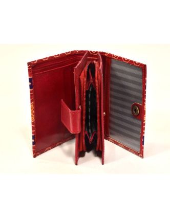 Peňaženka, design "Geometric", ručne maľovaná kože, červená, 2x9cm