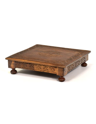 Čajový stolík z teakového dreva, ručne vyrezávaný, 45x45x11cm
